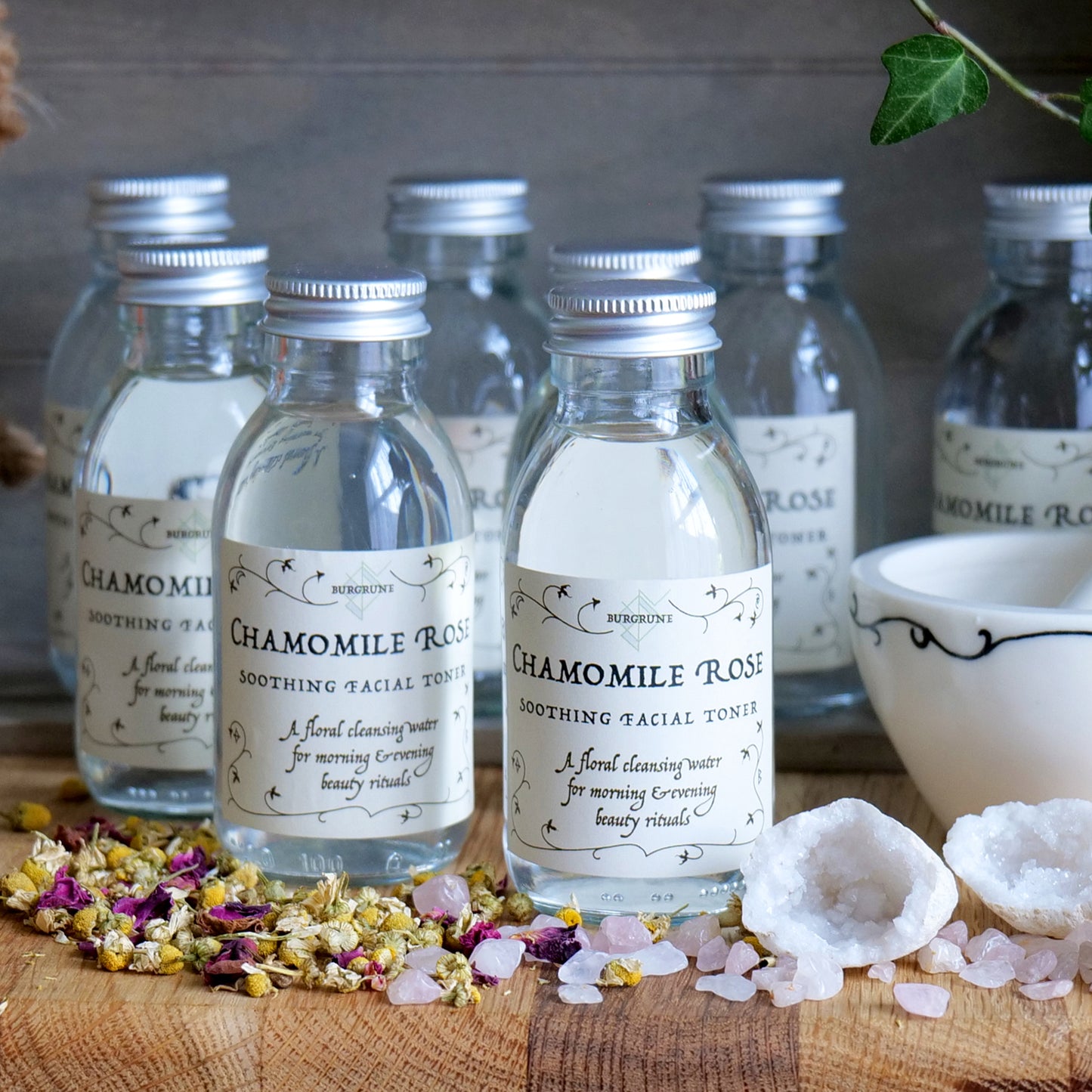 Organic Chamomile Rose Toner: gentle soothing hydrosol for skincare rituals